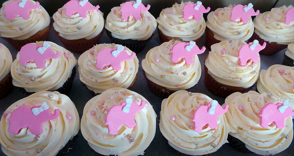 Pink elephant themed baby shower cupcakes Willi Probst Bakery Flickr