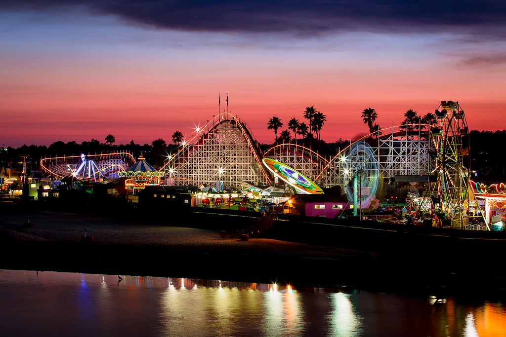 Santa Cruz Beach Boardwalk at night with Sunset Dwain Christensen