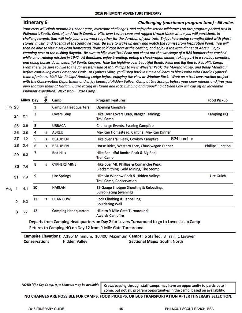 Philmont Itinerary Itinerary 6 2 2016 Philmont Backp… Flickr