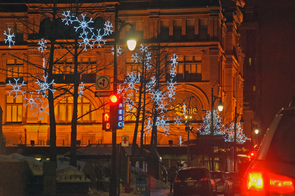 La Baie Christmas decorations still lit up downtown.. look… Flickr
