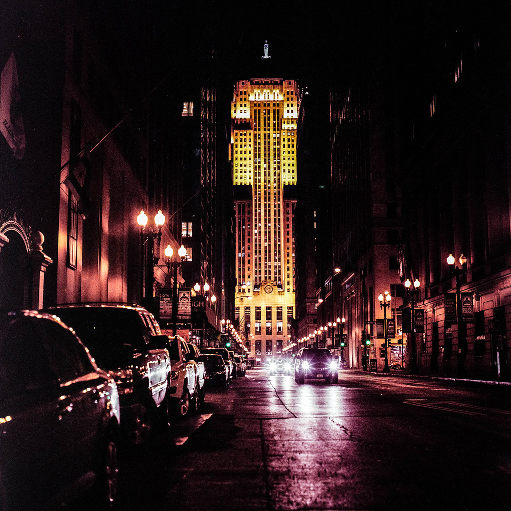 LaSalle Street At Night Had some fun with a 220 roll of Ko… Flickr