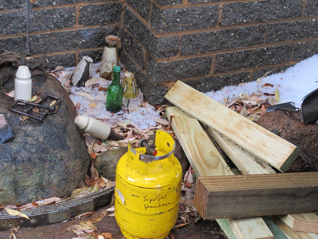 The old gas bottle and gold samplers After a hail storm! spelio