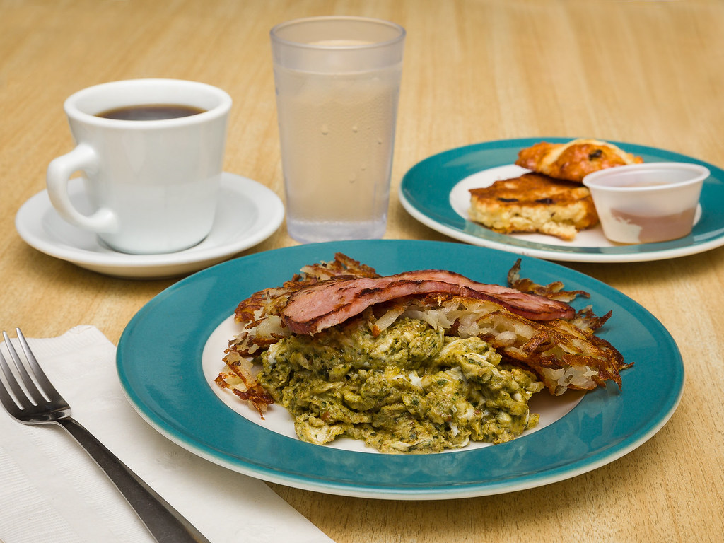 Green Eggs and Ham Pesto scrambled eggs, grilled ham, hash… Flickr