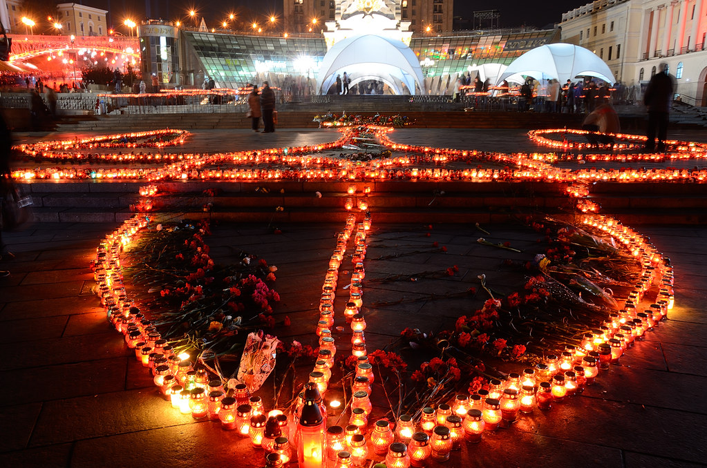 National symbol of Ukraine made of candles in honor of Hea… Flickr