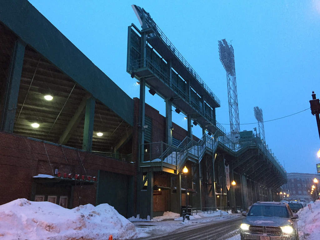 Fenway Park Outside the ballpark on a snowy night. The West End