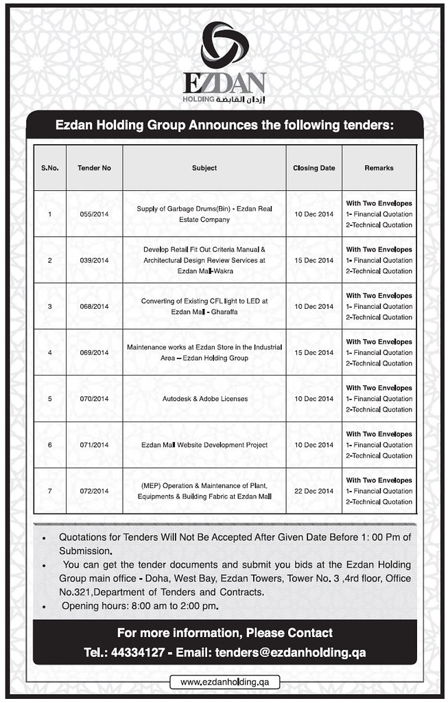 Ezdan recent tenders in qatar, tender preparation guide li… Flickr