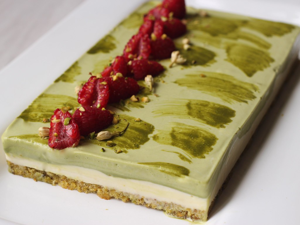 Matcha and jasmine entremet Pistachio Joconde, white choco… Flickr