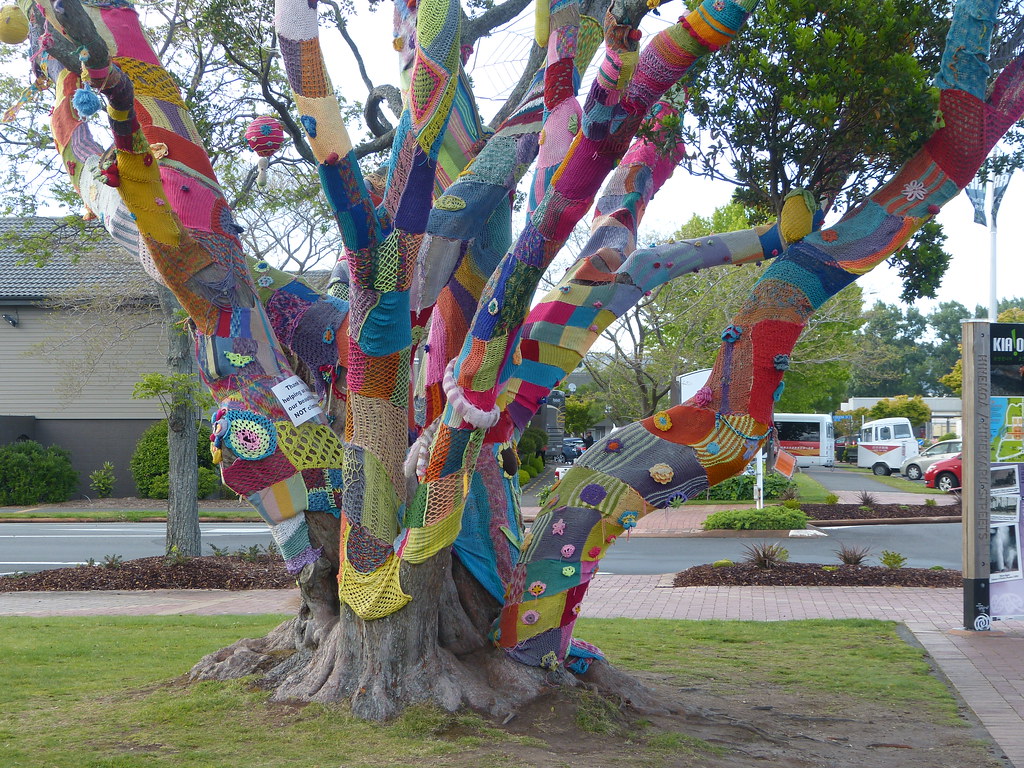 Knitted Tree Colourful knitting decorates this tree in Rot… Thomas