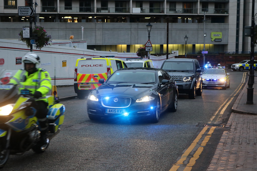 Police escort of British Prime Minister. Seen arriving in … Flickr