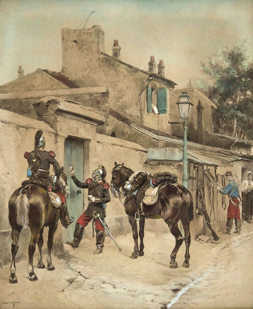 detaille, jean baptiste edouard Cavalerieofficieren bellen aan de