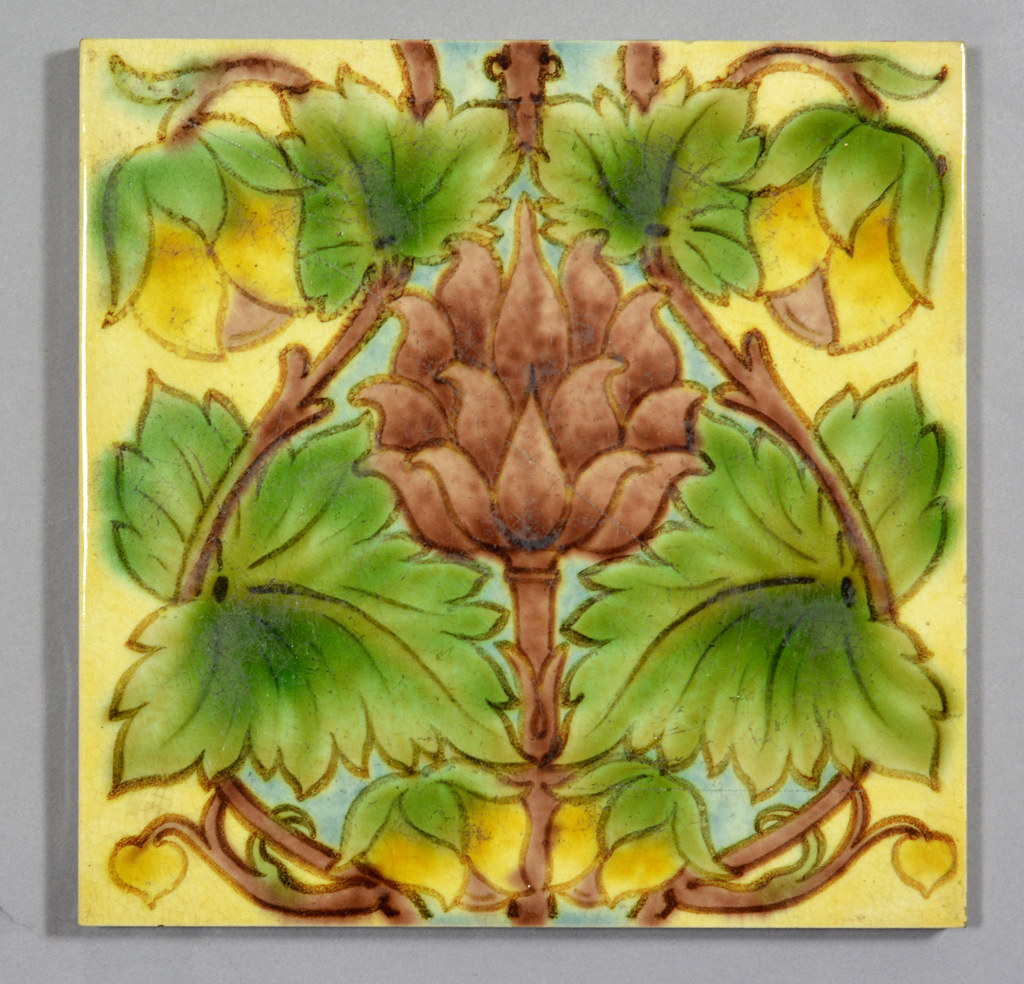 Arts and Crafts tile Hand painted tile, made for a run ove… Flickr