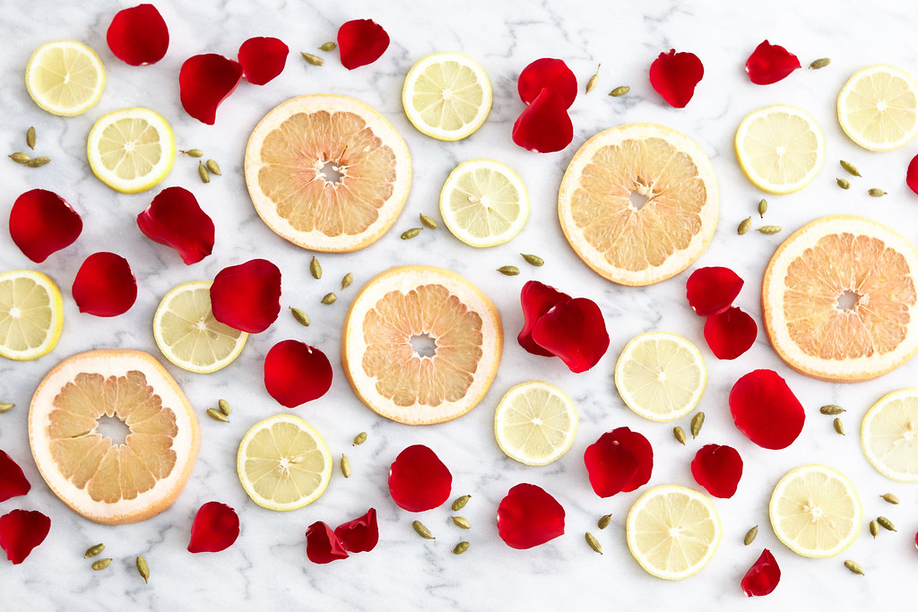 Grapefruit and lemon slices with rose flower petals Flickr