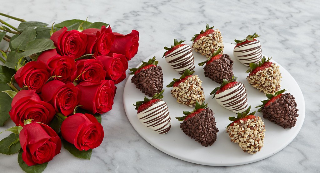 red roses and Shari's Berries dipped strawberries with nut… Flickr