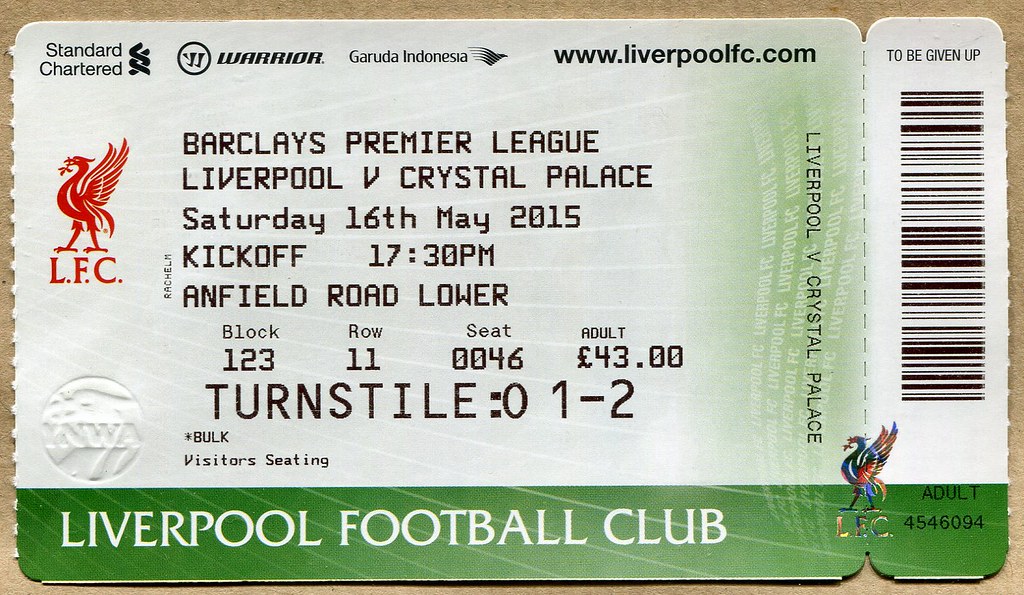Liverpool v Crystal Palace ticket Liverpool versus Crystal… Flickr