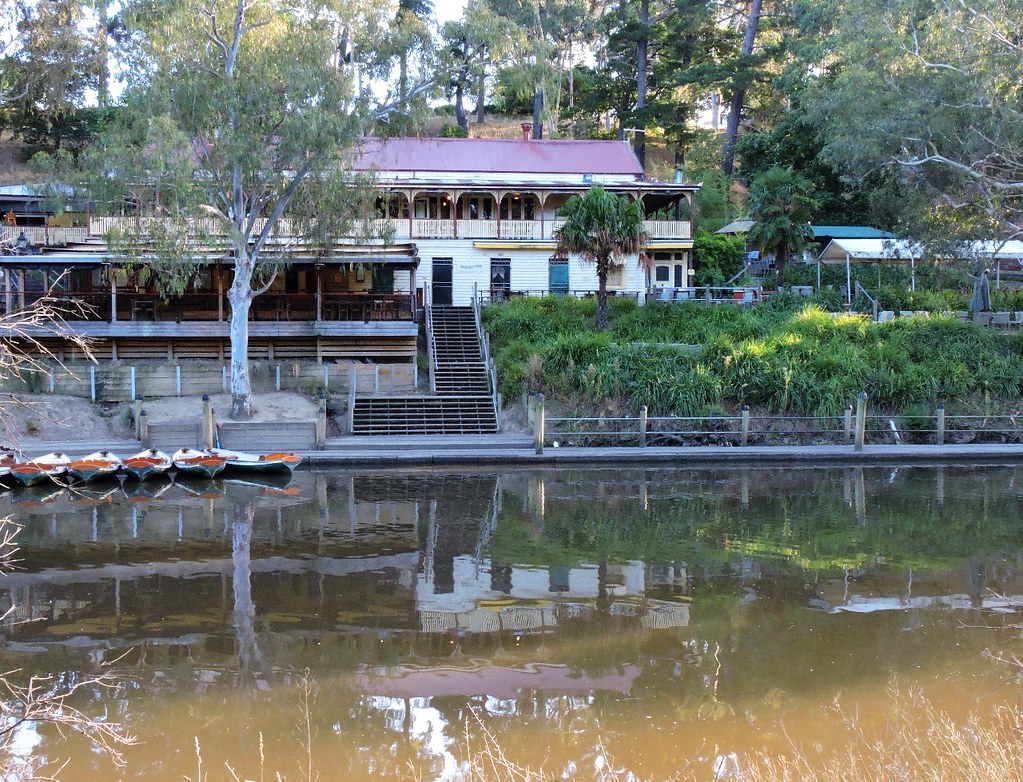 Reflections Fairfield Boat House on the Yarra River. Lesley A