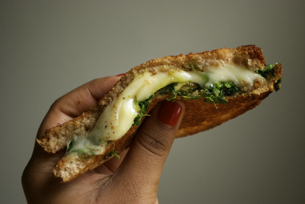 Baby Swiss Grilled Cheese with Spinach Almond Pesto Flickr