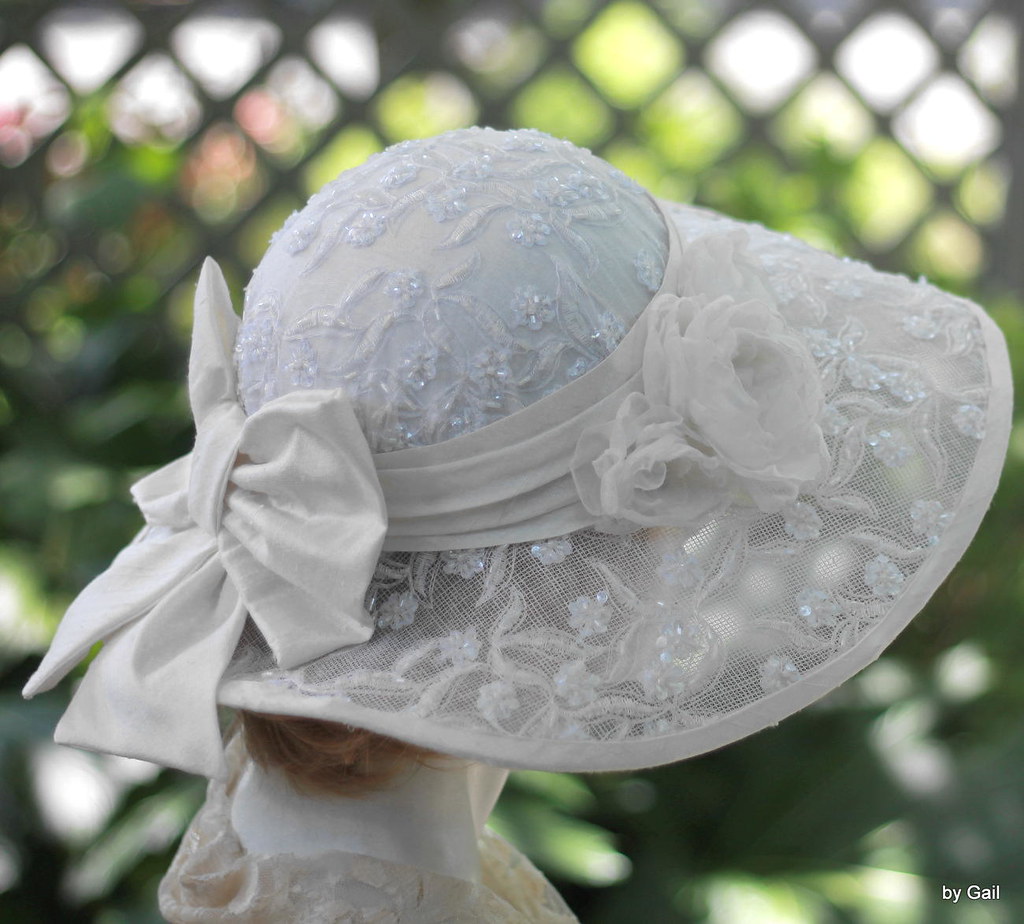 IMG_7568 Wide Brim White Lace Wedding Hat Vintage Style Hats by