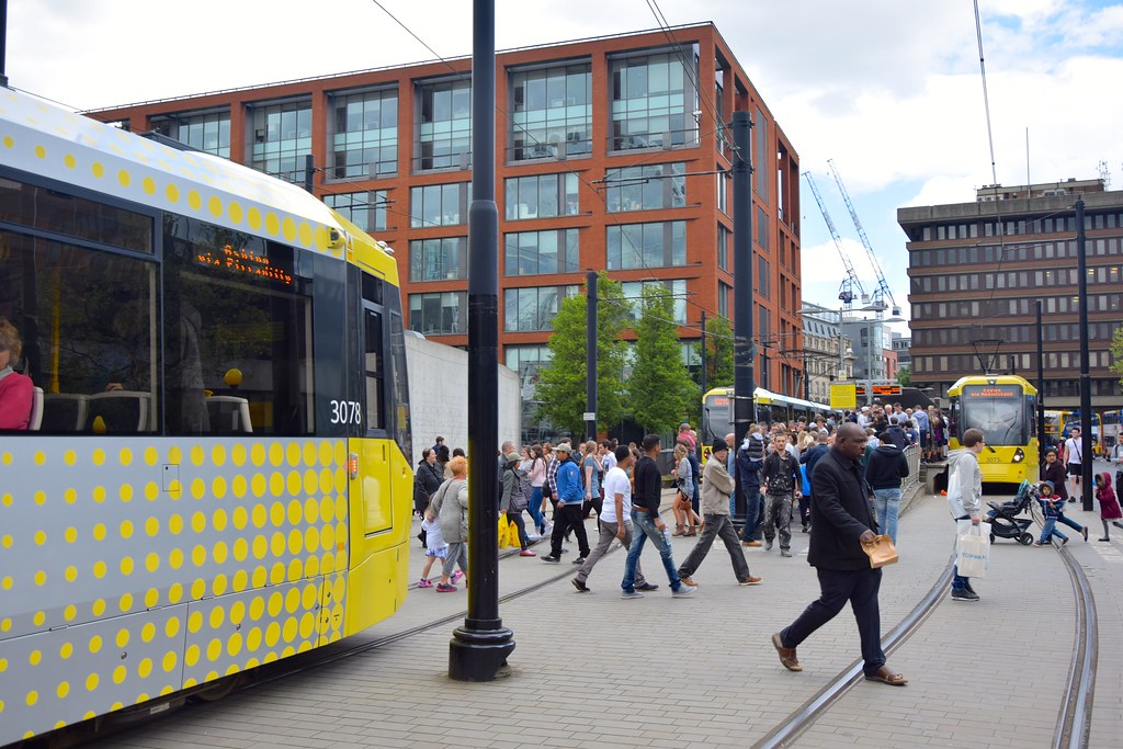 Piccadilly Gardens. Manchester Metrolink. Due to a tram br… Flickr