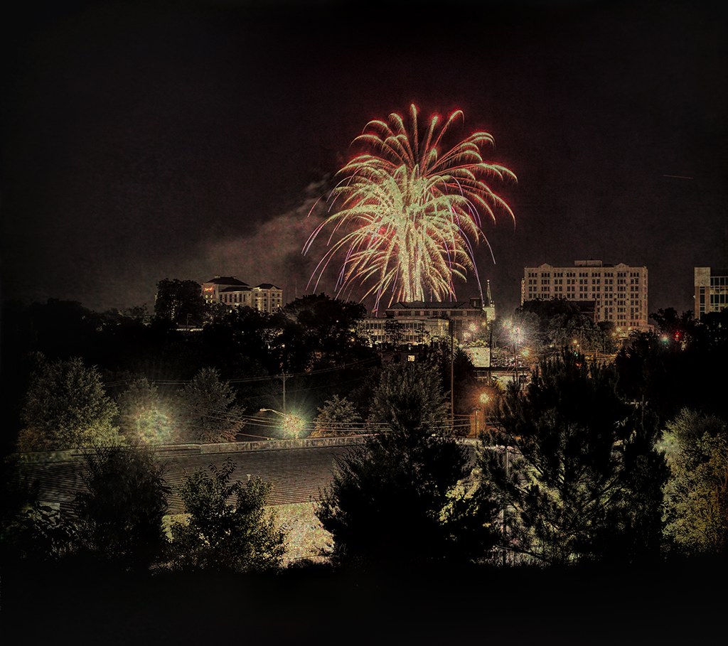 Fireworks This is a 2 shot pano in Spartanburg SC 4th of J… Flickr