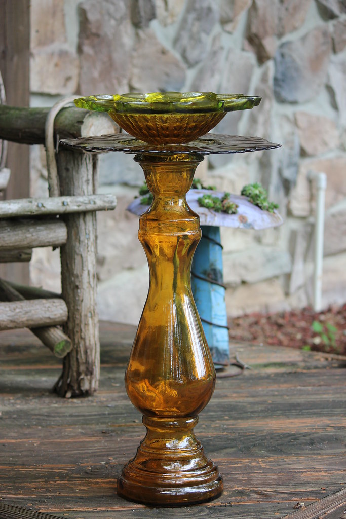 Orange Glass Bird Bath Handmade, upcycled bird bath by Ho… Flickr