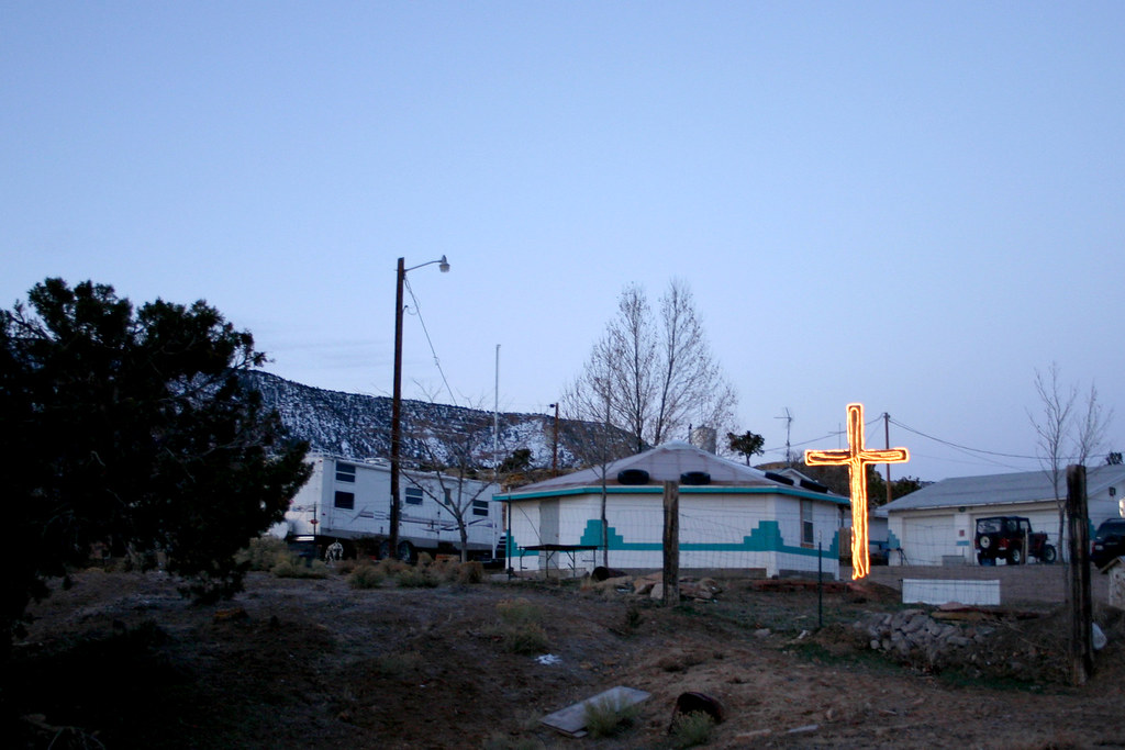 Rough Rock AZ The lighted cross shows the way to the Rough… Flickr