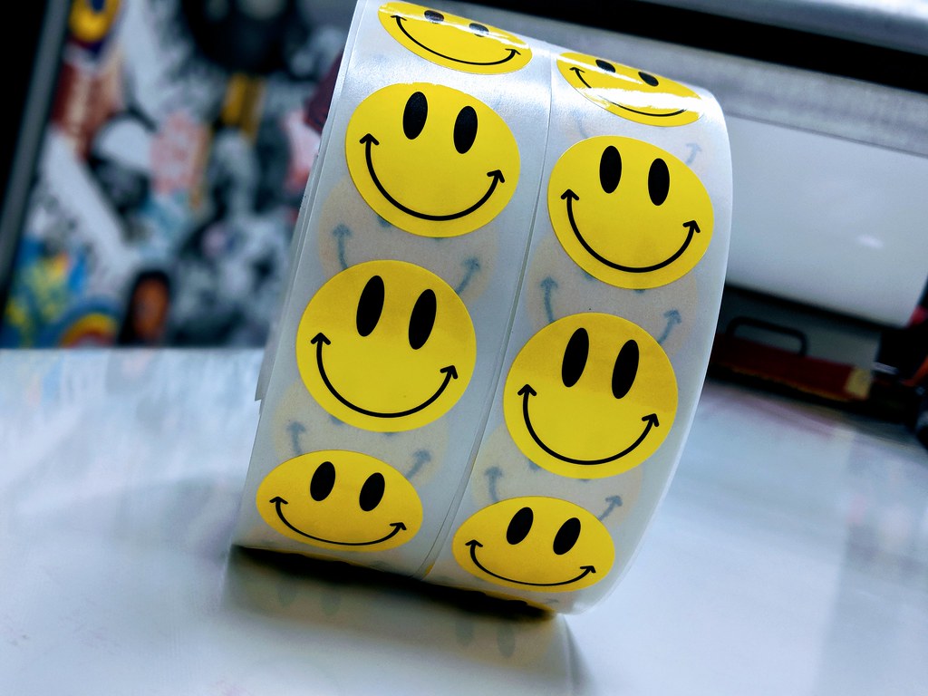 StickerGianthappyfaceonarollsticker2018 StickerGiant Custom