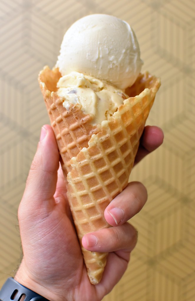Fletcher's Ice Cream Fresh waffle cone filled with scoops … Flickr