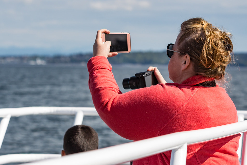 Person holding two cameras taking photos of whales Flickr
