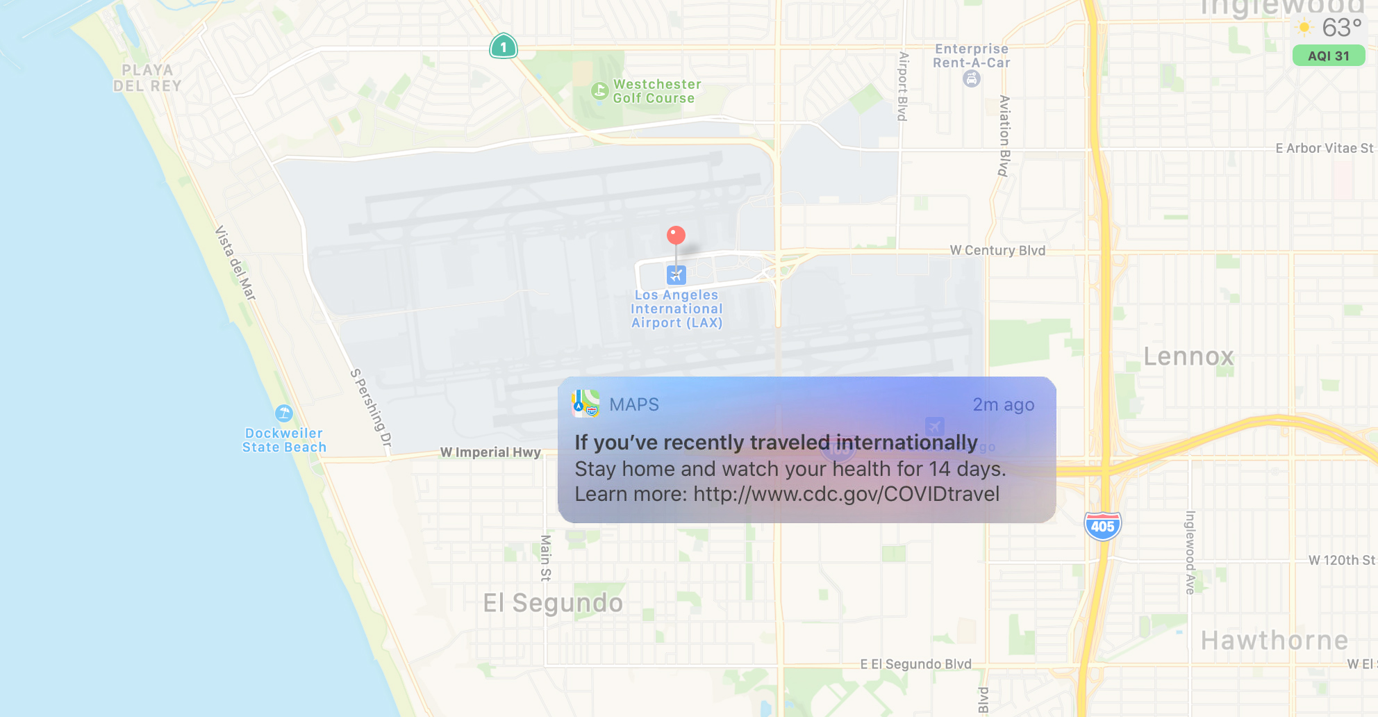 "Big Brother" Apple Will Now Ask You To Quarantine If You Visit Airport