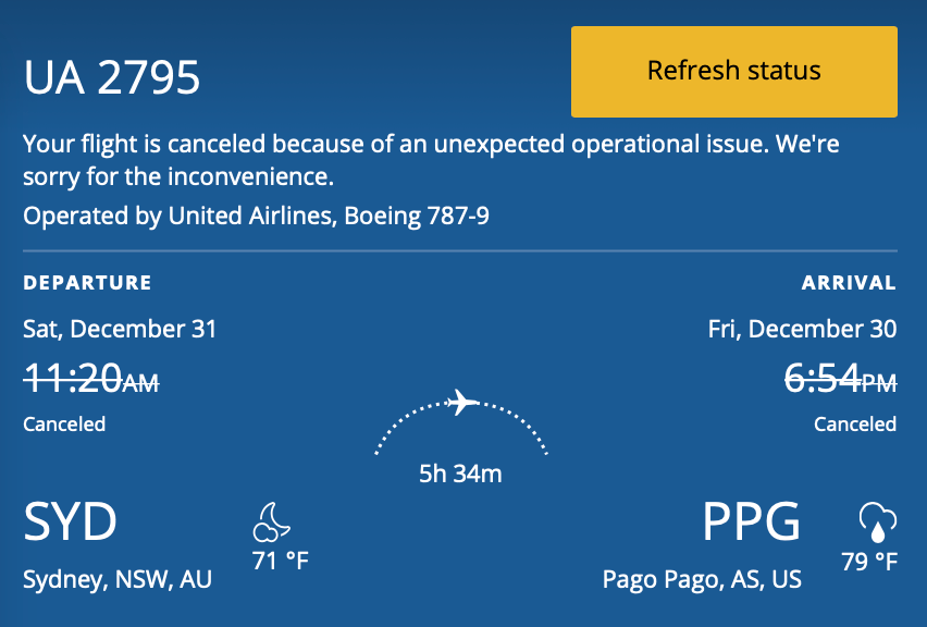United Airlines 7879 Diverts To Pago Pago Live and Let's Fly