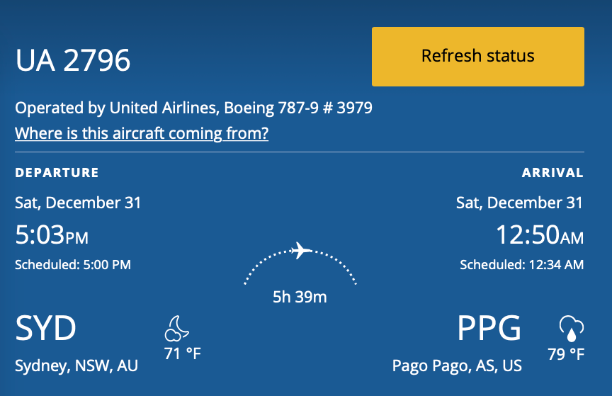 United Airlines 7879 Diverts To Pago Pago Live and Let's Fly