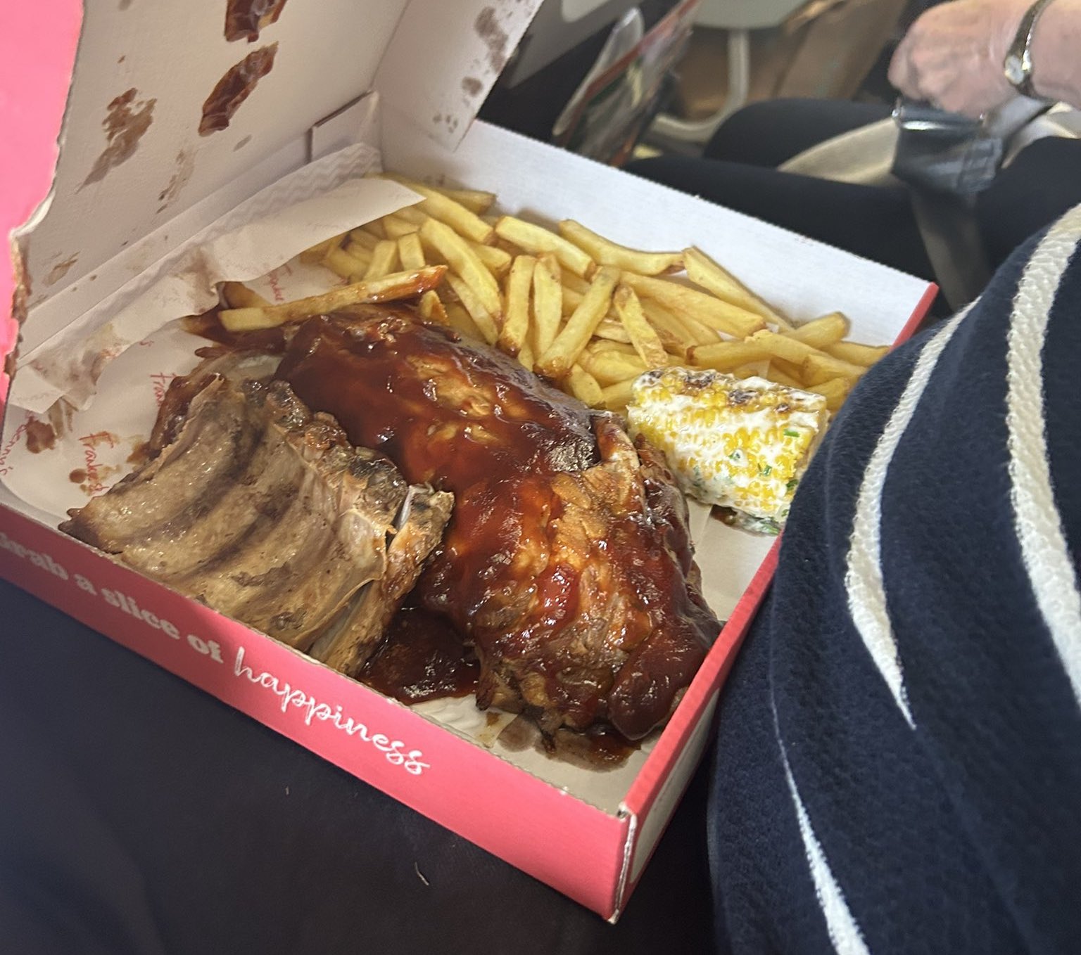 Conscientious Passenger Chows Down On “Smoky Ultimate BBQ Ribs” In