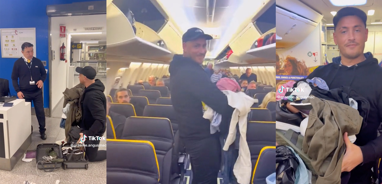 Cheapskate "Forced" To Carry Clothes Onboard In His Arms Because "Carry