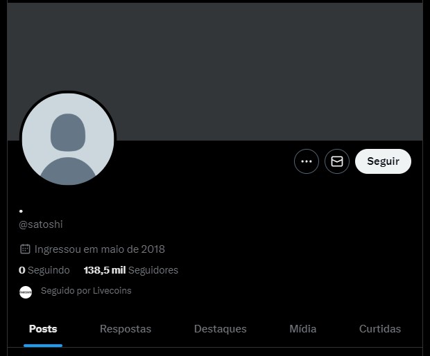 Le profil Twitter de « Satoshi » ne contient aucune publication, pas même une photo de profil ou une couverture. Source : Reproduction.