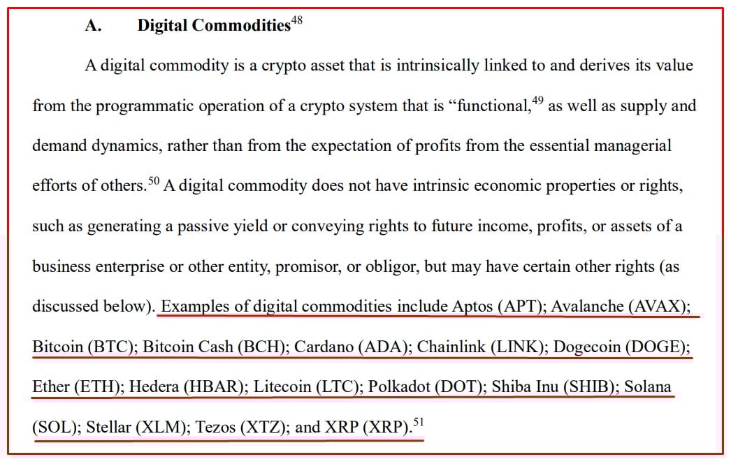 La SEC et la CFTC citent plusieurs crypto-monnaies comme exemples de produits numériques. Source : SEC/Reproduction.