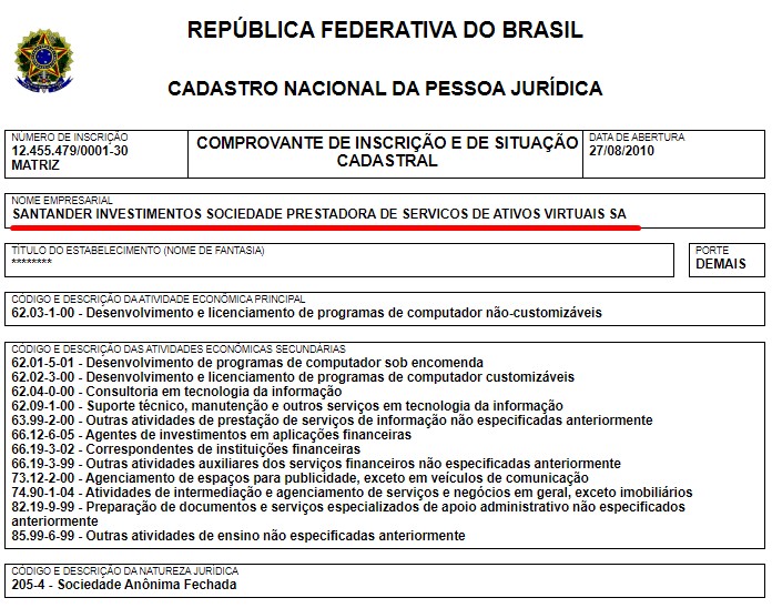 Courtier CNPJ actif de Santander en crypto-monnaie devant le RFB