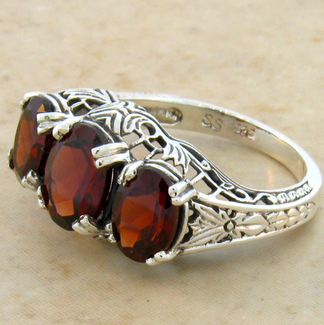 GENUINE 3 STONE .925 STERLING SILVER ANTIQUE STYLE RING, 249 eBay