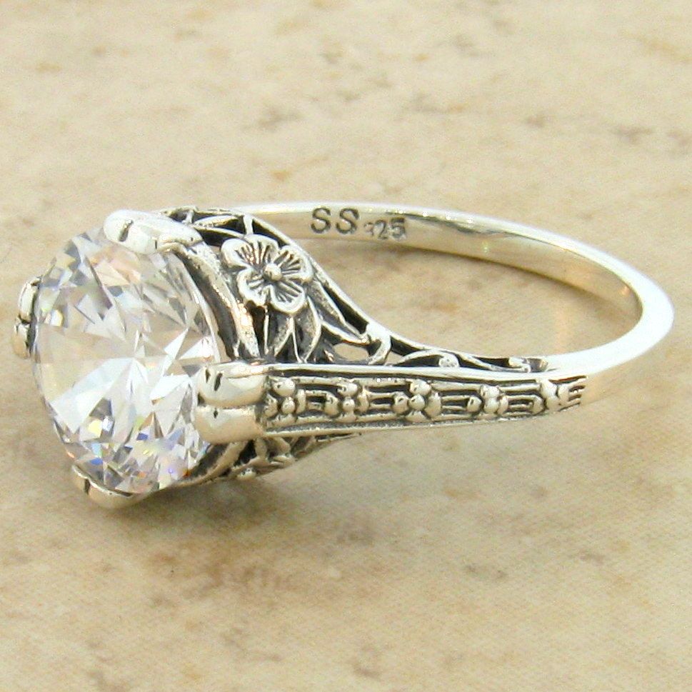 WEDDING ENGAGEMENT .925 STERLING SILVER ANTIQUE STYLE CZ RING, 123 eBay