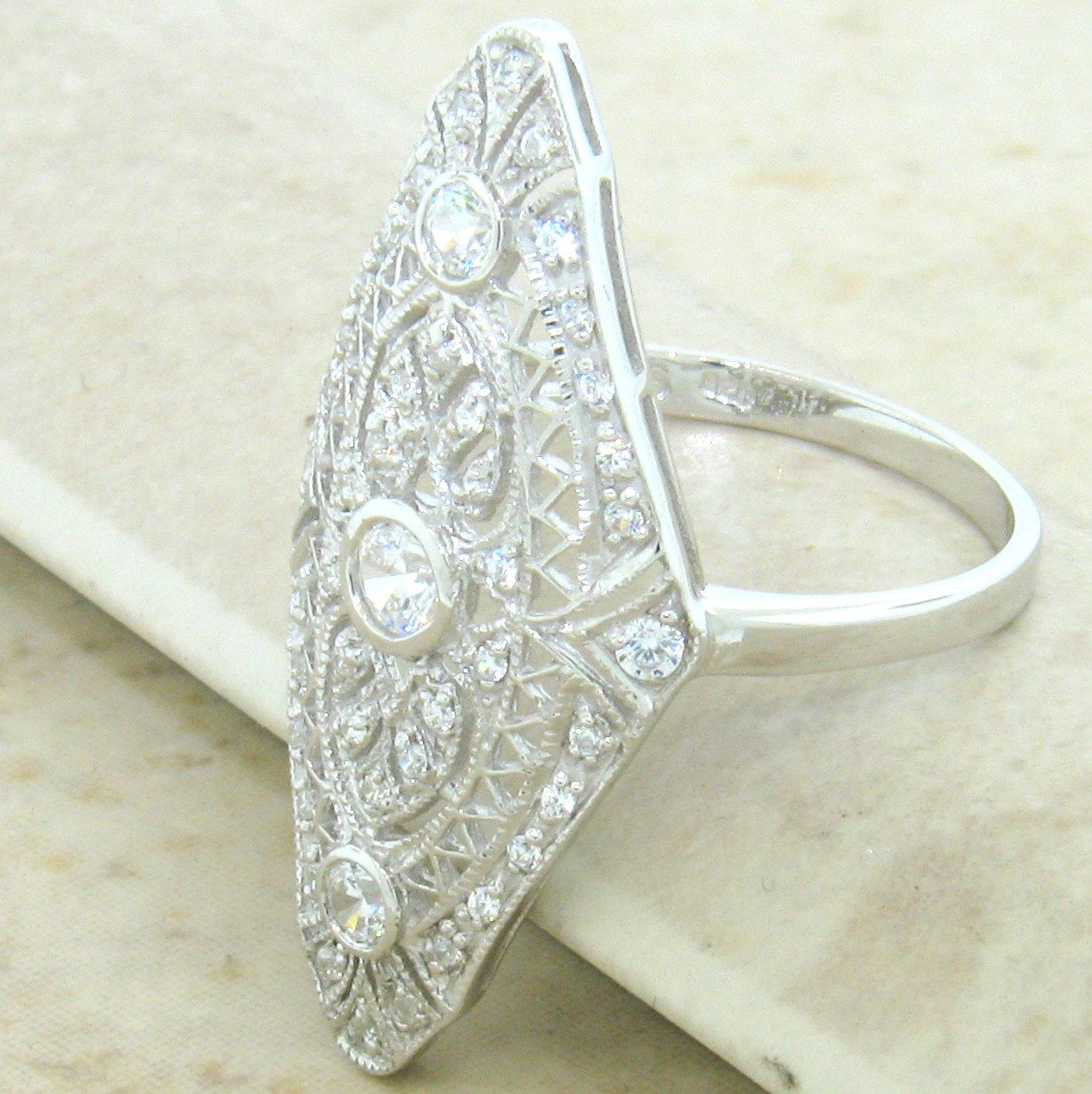 ART DECO ANTIQUE STYLE .925 STERLING SILVER CZ RING SIZE 6.75, 572 eBay