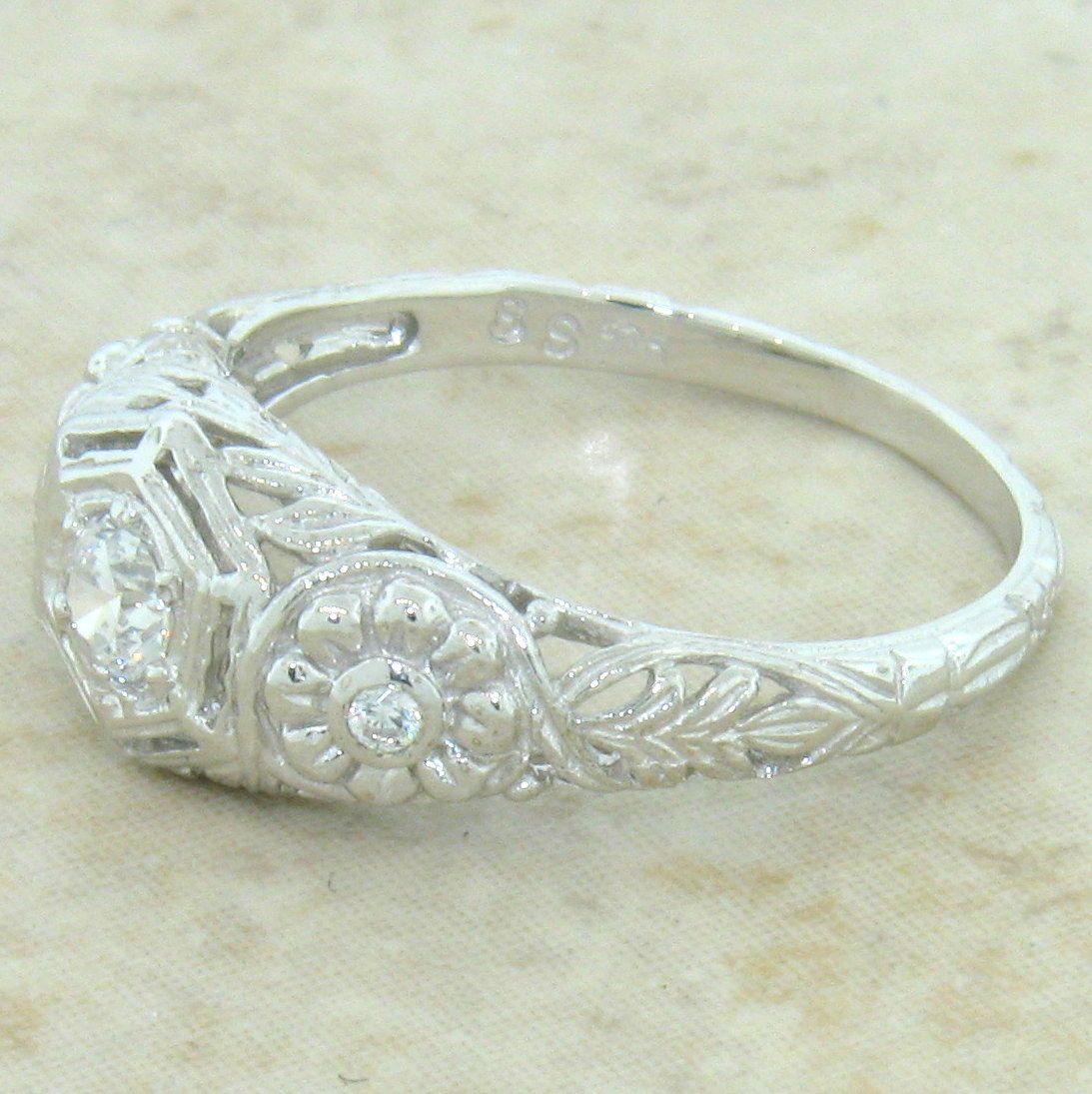 ENGAGEMENT WEDDING ANTIQUE STYLE 925 STERLING SILVER CZ RING SIZE 7.75