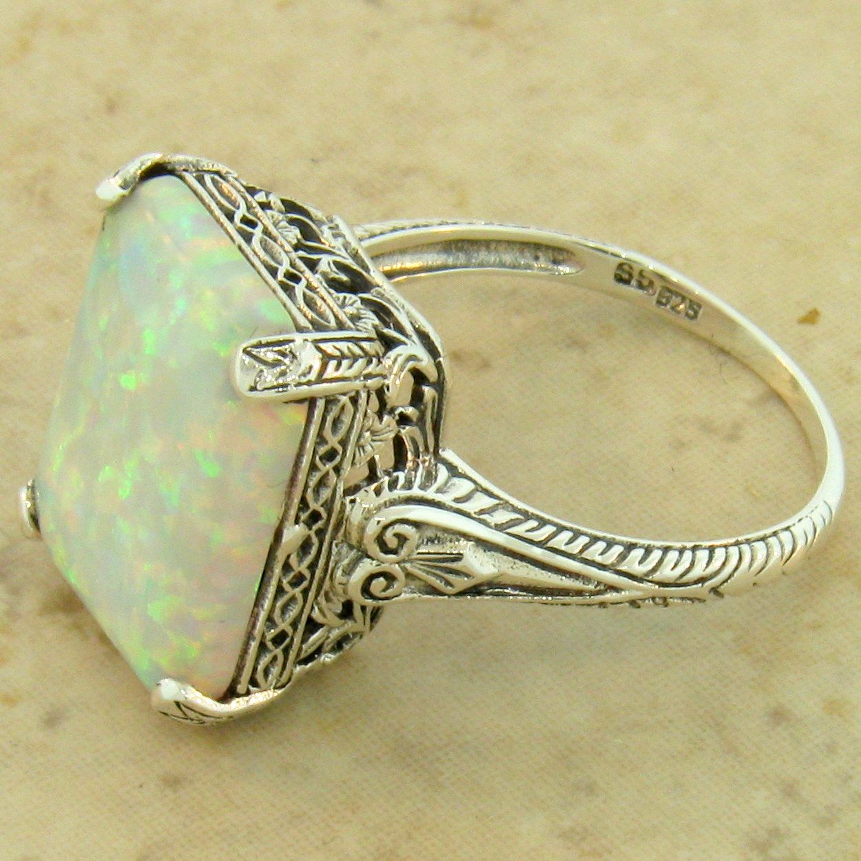 Jewelry & Watches 1060 VICTORIAN 925 STERLING SILVER WHITE LAB OPAL