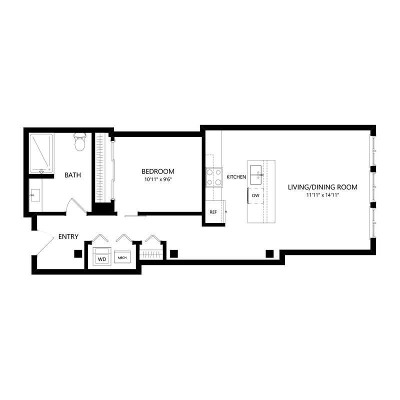 One Bedroom Apartment in Walker's Point Floor Plan G Live Downtown