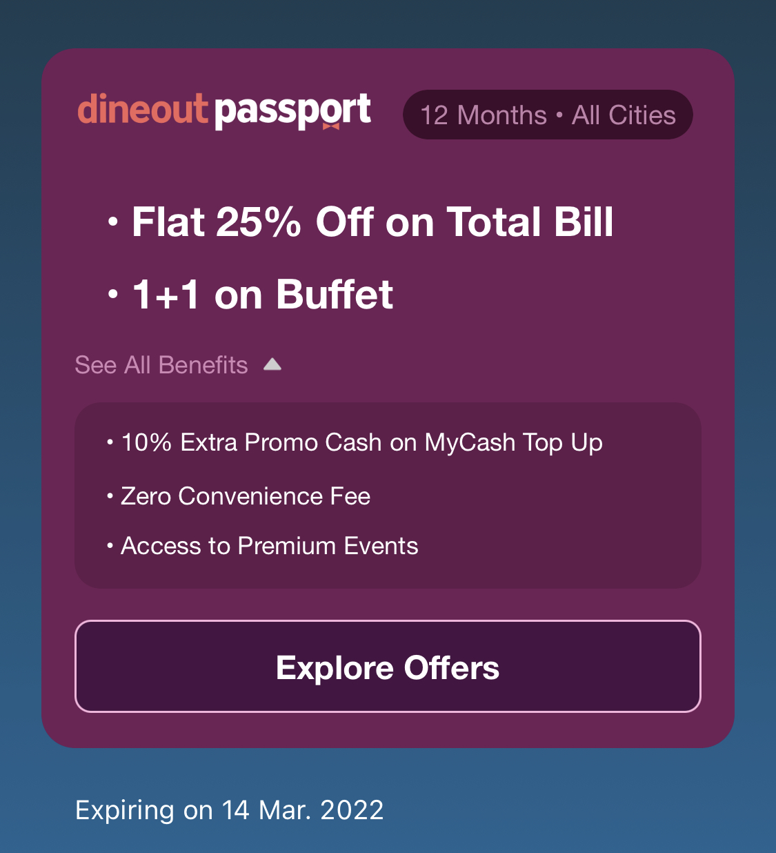 Free HDFC Dineout Passport subscription voucher for SuperPremium HDFC