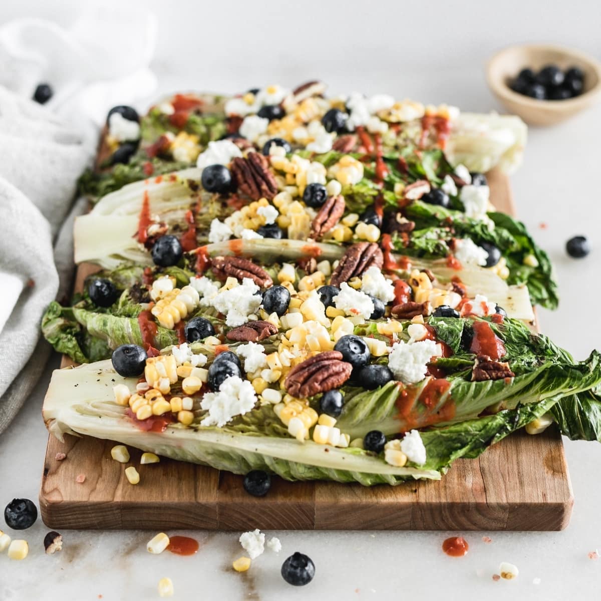 Grilled Romaine and Corn Salad with Blueberries and Goat Cheese
