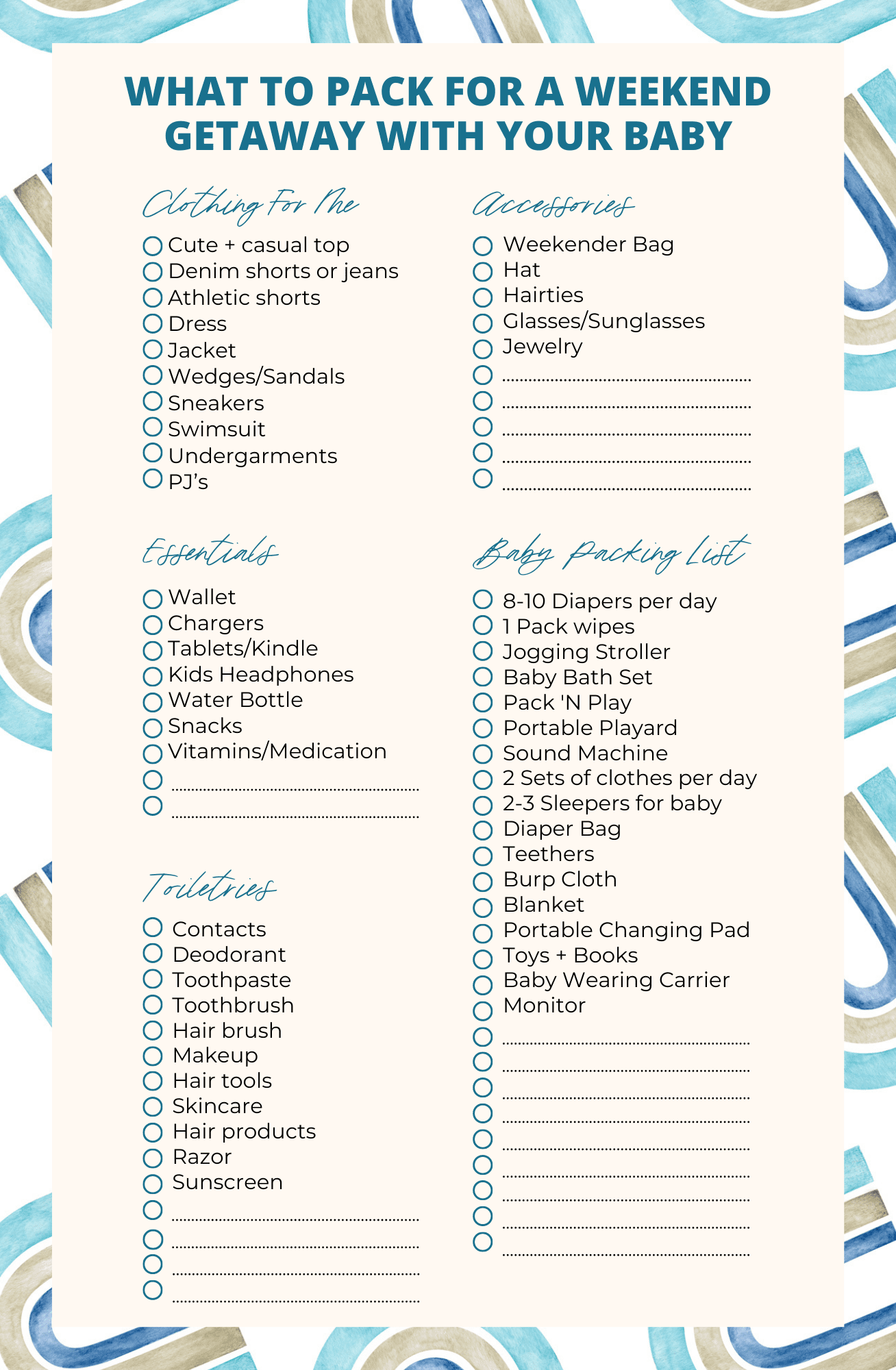 What to Pack for a Weekend Getaway with your Baby + Free Packing List