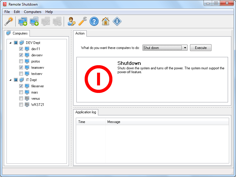 Remote Shutdown Power management for all network computers in a