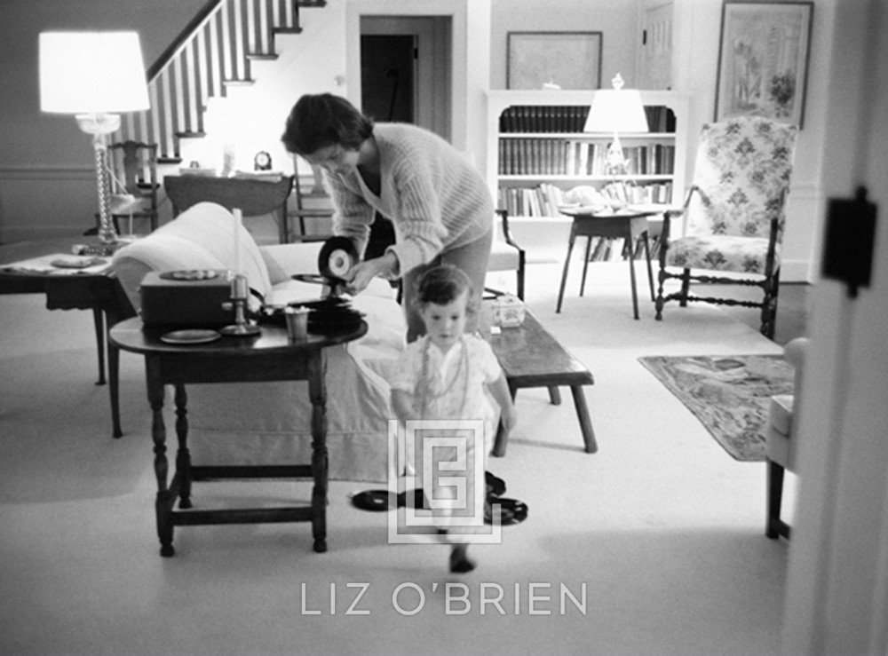 Kennedy, Jackie Plays Records with Caroline in Hyannis Port by Mark