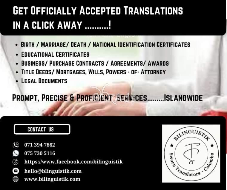 Sworn Translation Services Sinhala/ English