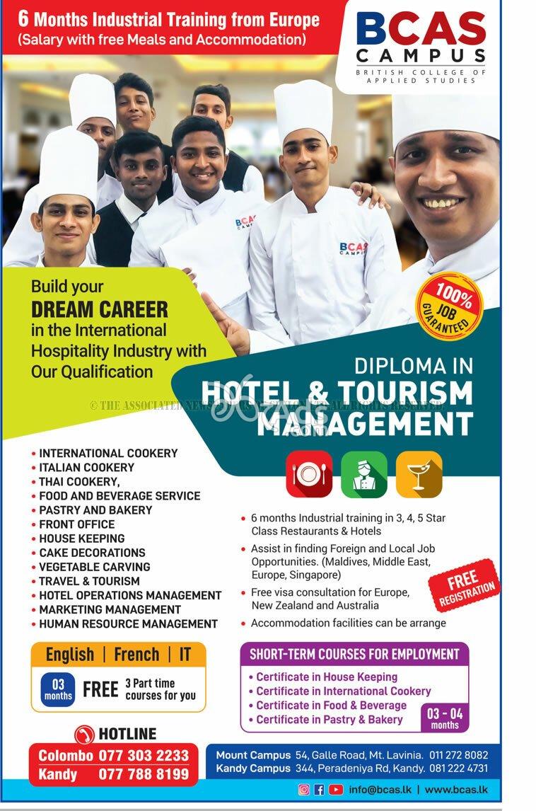 Diploma in Hotel & Tourism Management at BCAS Campus Mount Lavinia