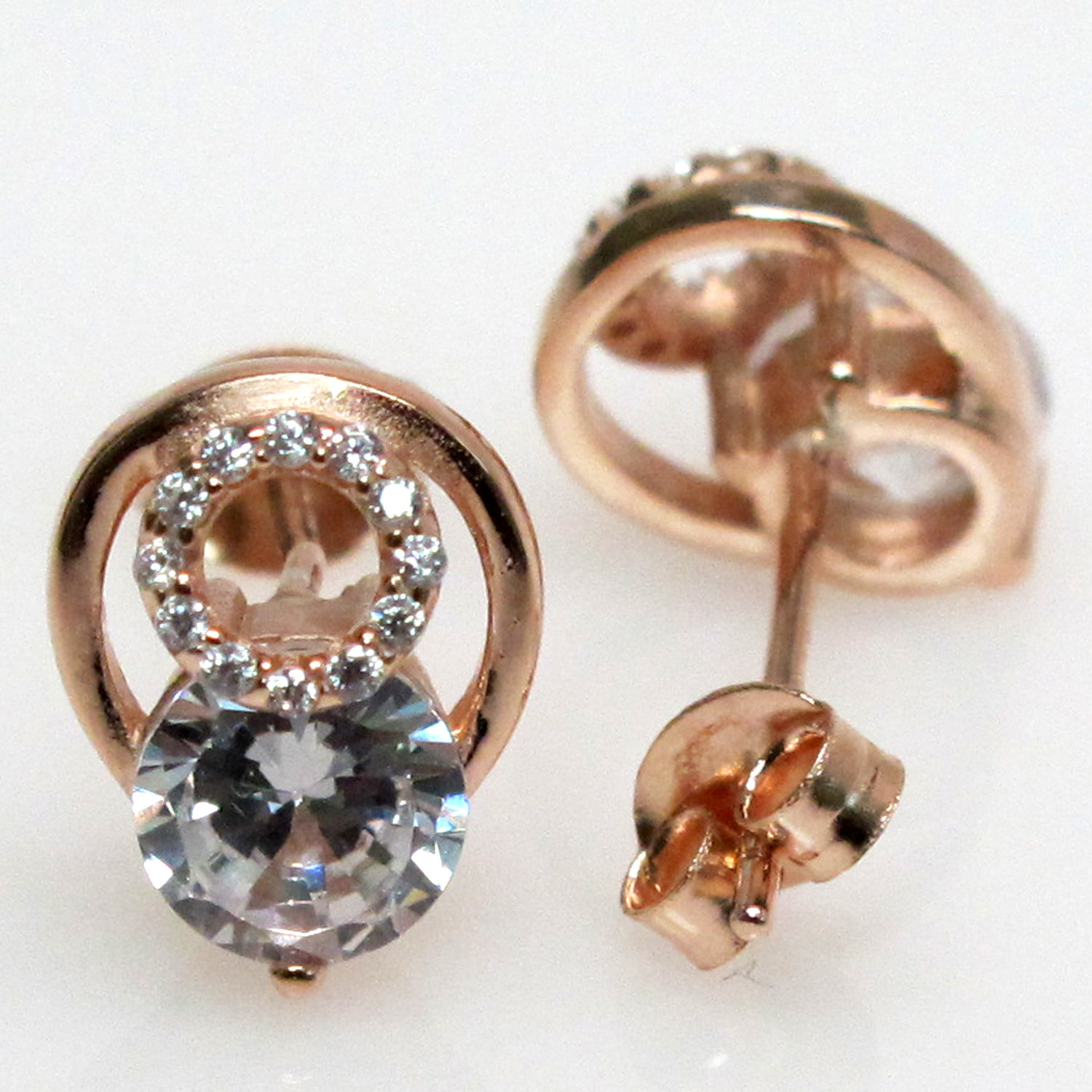 WONDERFUL ROUND CUT ROSE GOLD 925 STERLING SILVER STUD EARRINGS eBay